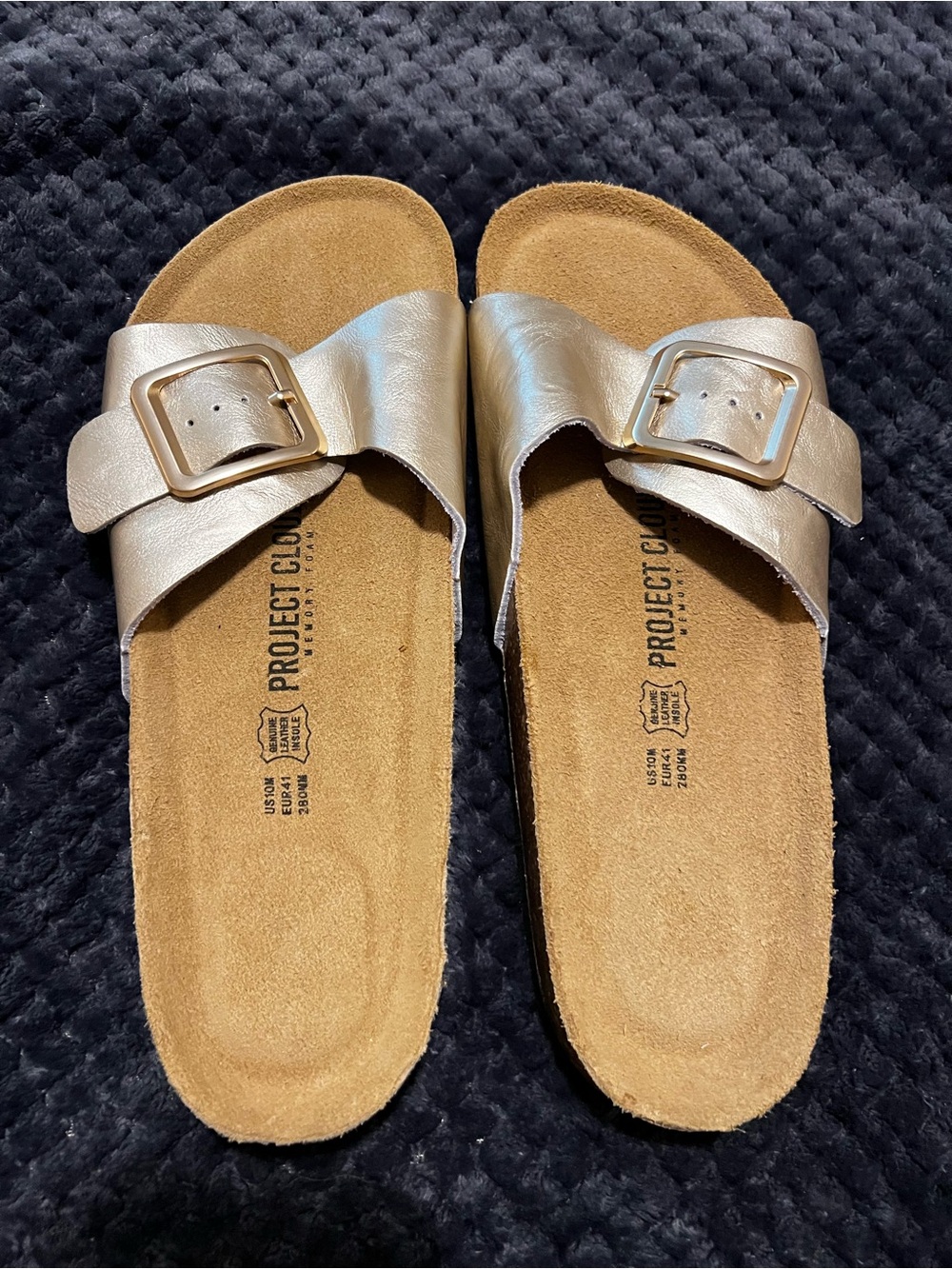 Project cloud Metallic Gold Single-Buckle Slide Sandals for Women